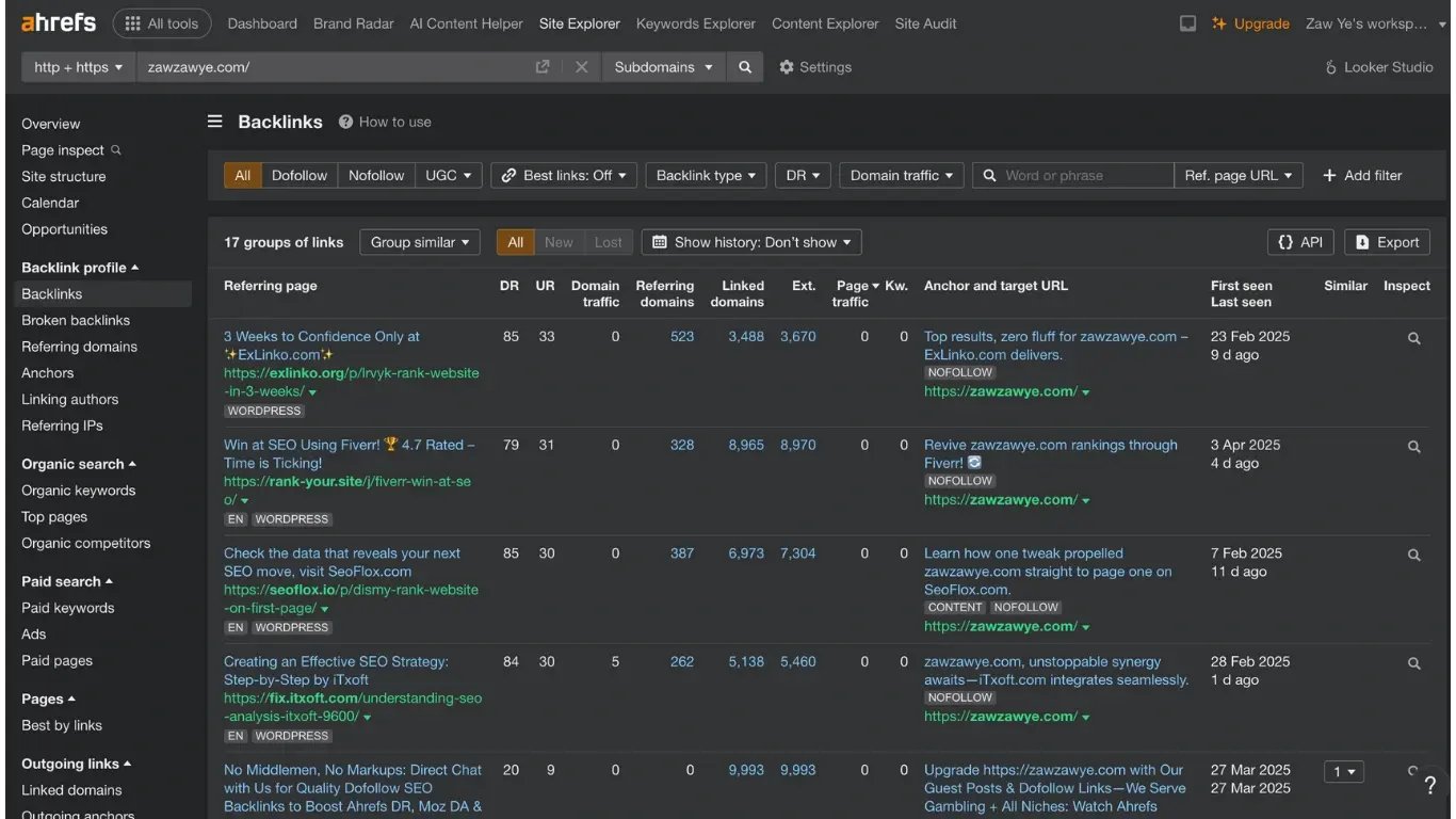 Aherfs backlink checker