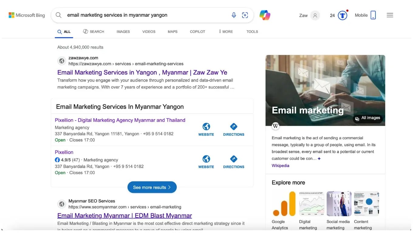 Email marekting service in myanmar bing website